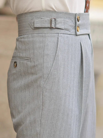 AIDASE  -  Vintage High Waist Belt-up Slim Fit Pants For Mens New Casual Pleated Suit Trousers Spring Autumn Outdoor Fashion Men's Trousers aidase-shop